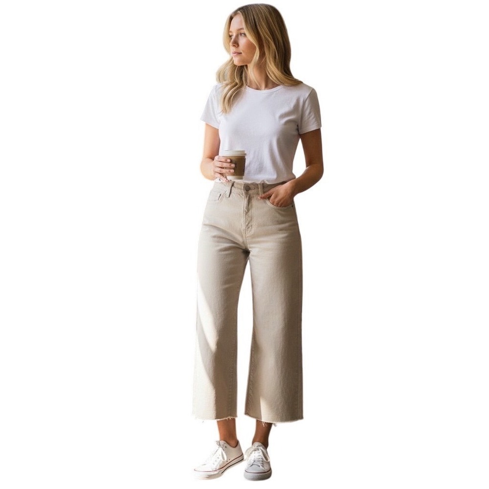 Just Black Denim JBD Wide Leg Jeans Raw Hem Women's Sz 27 Olive Green DP683-OLV